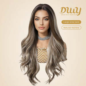 Natalie H -DWY Perruque Synthétique Longue Marron Ombré Sans Colle 13x6 Lace Frontale Transparente à Raie Libre - Product Image 2