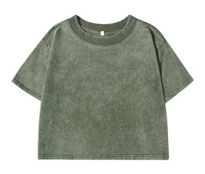 Femmes été décontracté 100% coton haut court ample col rond lavé Vintage à manches courtes t-shirts Style de rue solide haut court - Product Image 5