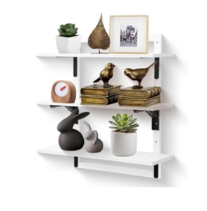 Estante de pared de madera de alambre de metal Estante de almacenamiento de dormitorio de loft moderno Negro Blanco Natural - Product Image 5