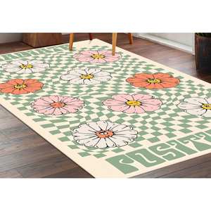 Tapis en laine patchwork écologique rétro motif floral facile à nettoyer avec envers en latex - Product Image 5
