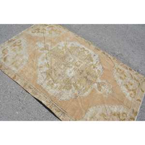 Alfombra de lana turca Vintage de estilo clásico, 4x6,5 pies, Beige, área grande, retales rectangulares, pasillo abstracto, habitación de adolescentes, pasillo de látex - Product Image 4