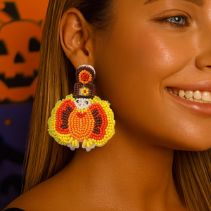 <b>Handmade</b> Halloween Pumpkin Rice Bead <b>Earrings</b> Creative Novelty Drop <b>Earrings</b> for Halloween Costume Wholesale Fashion Jewelry Set - Product Image 3
