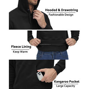 เสื้อฮู้ดดี้สไตล์สตรีทผู้ชายแบบสั่งทำพิเศษ ผ้าคอตตอนผสมโพลีเอสเตอร์คุณภาพสูง ดีไซน์สวยสำหรับฤดูหนาว สีพื้น - Product Image 3