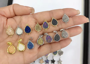 Pendentif connecteur en argent sterling fait main, forme étoile vintage, avec pierres précieuses druzy mélangées, serti en bélière, taille 10-12 mm, chaînes - Product Image 4