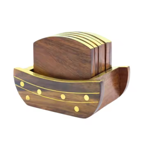 Juego de posavasos de madera de diseñador hechos a mano, decoración de mesa terminada, decoración del hogar, Oficina de Crescent Crafts - Product Image 1