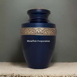 Urnes de cendres commémoratives Urne de crémation bleue Fournitures funéraires pour pot de cendres humaines Alliage fait à la main Convient pour l'enterrement de cimetière ou la niche - Product Image 1