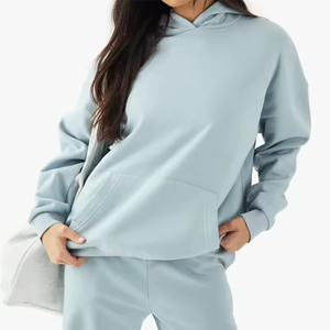 Haute qualité en gros hiver fermeture éclair survêtement haut court pantalon évasé ensemble Logo personnalisé solide survêtement à capuche femmes 100% coton - Product Image 1