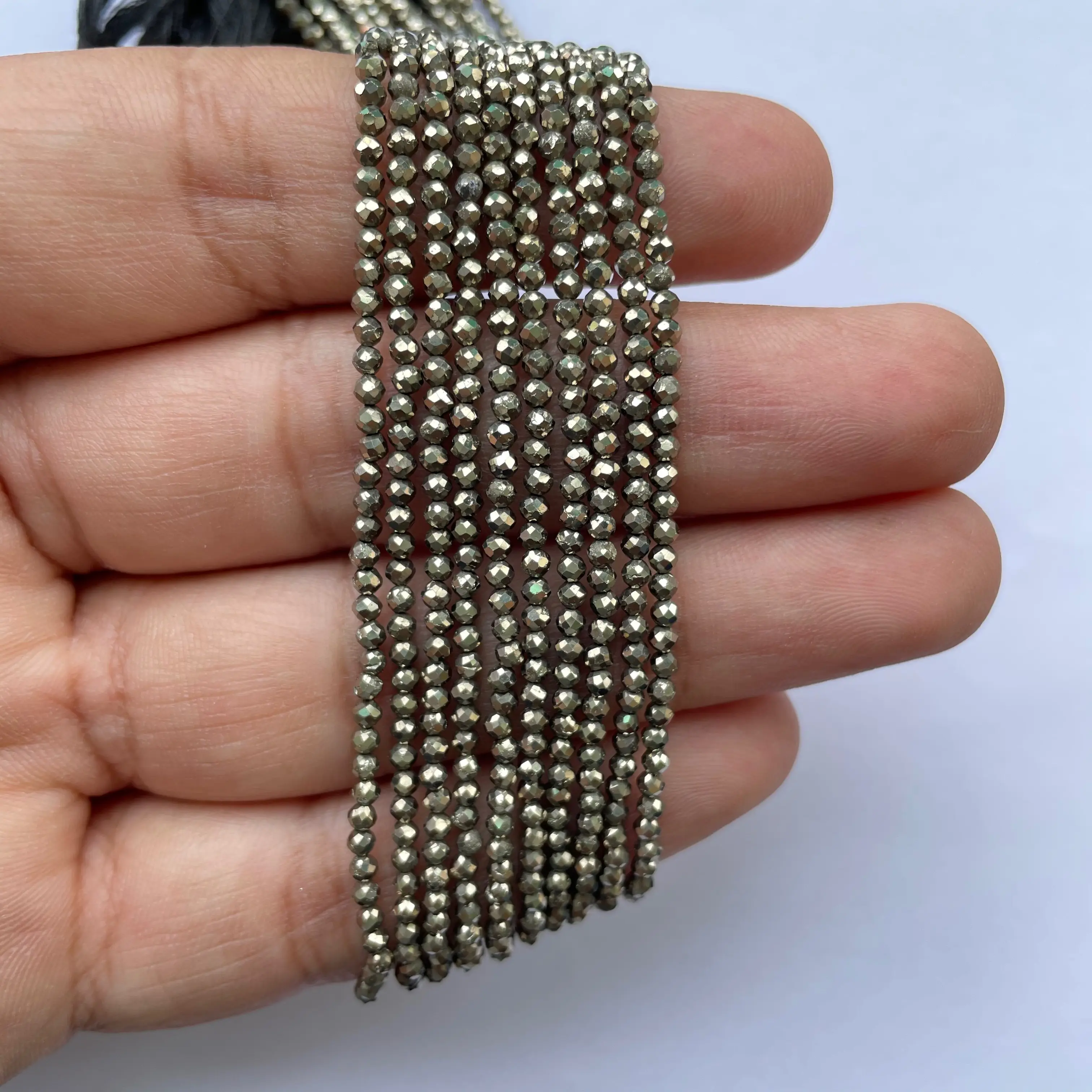 Perles facettées de Micro Pyrite naturelles de 2mm, 3mm, 4mm, vente en gros fournisseur à prix d'usine fabricant de pierres précieuses boutique en ligne