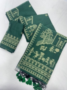 Modern Style Fashionable Beautiful Designer Premium Soft Muga Cotton Saree With <b>Warli</b> Weaving Saree Woman Fashion Exporter - Product Image 4