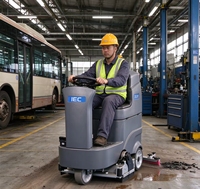 Mesin Pembersih Lantai IEC XS110 Ride on Floor Sweeper Scrubber dengan Lebar Pembersihan 650mm, Peralatan Pembersih Komersial untuk Tempat Parkir dan Pabrik