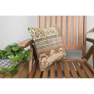 Luxury 14x14 Inch Beige Kilim Patchwork Wool <b>Pillow</b> Rustic Floral and Vintage Print <b>Throw</b> <b>Pillow</b> for Bedding Woven with Silk - Product Image 2