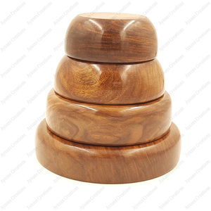<b>Beautiful</b> Handcrafted Set of 4 Lacquered Polished Wooden Serving Bowls Multi-Size Set for Soup Occasions - Product Image 6