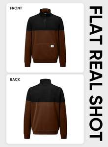 <b>Men's</b> <b>Quarter</b> <b>Zip</b> Pullover Quilted Sweatshirt Pullover Long Sleeve Stand Collar Sweater Color Block Sweatshirt - Product Image 4