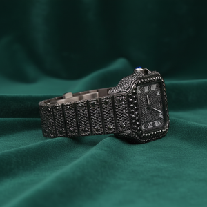 Reloj de Lujo PJ con Moissanita Cuadrada, Acero Inoxidable Negro, Esfera Romana, Fecha, Cristal de Zafiro, Resistente al Agua, Reloj de Vestir - Product Image 1