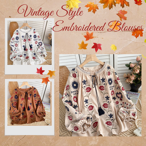 Chemises bohèmes à manches bouffantes brodées vintage pour femmes, chemisier décontracté pour femmes, vêtements pour femmes - Product Image 1