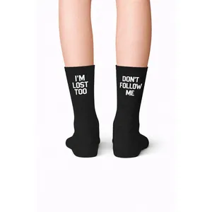 Black Breathable Tennis <b>Socks</b> with 'Don't Follow Me' Text for Daily Use - Product Image 2