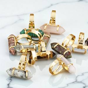 Double Pointed Healing Serpentine Jade Gemstone <b>Rings</b>- Long Stone Gold Plated Women <b>Ring</b> - 925 Silver <b>Crystal</b> <b>Ring</b> Jewelry - Product Image 3