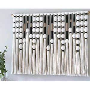 EL MAR Tapiz de Macramé Blanco y Negro, Hecho a Mano, Estilo Bohemio, Texturizado, Arte de Cuerda para Interiores Modernos, para Pasillos, Abstracto - Product Image 1