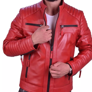 Grande demande Veste en cuir véritable d'agneau rouge Style motard classique Blouson en cuir Manteau pour hommes - Product Image 1