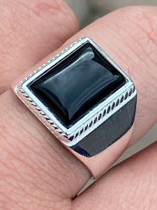 925 Argent Plaqué Fine Anneau Downtown Old Timers Véritable Noir Onyx Pierre Femmes En Acier Inoxydable Bijoux De Mode pour Fiançailles - Product Image 4