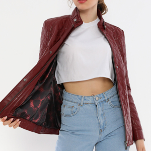 Vêtements d'hiver 2025 Vente en gros Veste en cuir véritable vintage rouge Mode Veste en cuir pour femmes Vêtements d'extérieur pour femmes Veste en cuir coupe-vent - Product Image 3