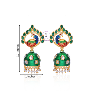 Design paon traditionnel plaqué or Kundan Meena Jhumka boucles d'oreilles bijoux pour femmes et filles pour mariage fête décor boucle d'oreille - Product Image 3
