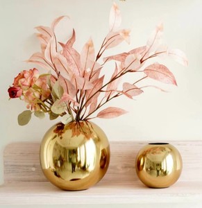 Ball Shape Gold Metal Flower <b>Vase</b> <b>Set</b> of 2 pcs Decorative Tabletop <b>Vases</b> for Home Office Hotel and Festive Interior Decoration - Product Image 3