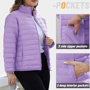 Veste matelassée légère pour femme, couleur violet clair, pliable, coupe-vent, chaude, imperméable, avec fermeture éclair - Product Image 4