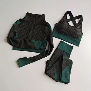 3 Piece High Waist Gym Yoga Set Solid Pattern Sports <b>Bra</b> and Leggings with Elastic Closure Compression Yoga Wear - Product Image 6