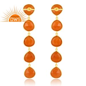 ต่างหูห้อยอัญมณีโอนิกซ์สีแดงธรรมชาติชุบทอง18K ต่างหูเงินสเตอร์ลิง - Product Image 4