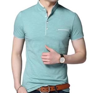 Polo de verano para hombre, camisa Polo de manga corta de Color sólido con cuello levantado, camisetas transpirables de algodón informales ajustadas a la moda para hombre - Product Image 3