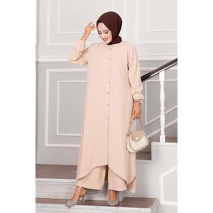 Traje de tela de 2 piezas Aerobin Hijab con patrón de botones en el cuello-Ajuste abotonado superior decorado - Product Image 5