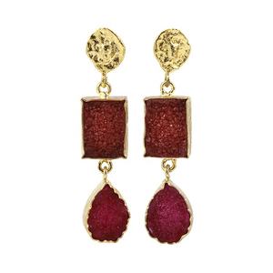 Handmade <b>Fashion</b> <b>Drop</b> <b>Earrings</b> Yellow & Orange Double Druzy Gemstone Gold Plated Pear Orange Push Back with Handmade Jewelry - Product Image 6