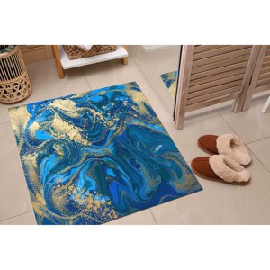 Alfombra con estampado de mármol dorado: Entrada, Salón, Azul y Dorado, Diseño con tinta alcohólica, Alfombra de terciopelo - Product Image 5