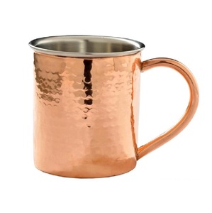Unique Hammered Finished Pure Straight Copper <b>Large</b> Copper <b>Mug</b> with Copper Handle & Double Wall Steel Inside for Drinking Use - Product Image 1