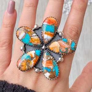 Anillo de dos piedras turquesa ostra hecho a mano en plata de ley 925 - Product Image 3