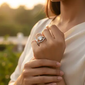 Anillo de Compromiso para Mujer con Incrustaciones de Circonita Cúbica, Chapado en Oro Rosa, a la Moda - Product Image 2