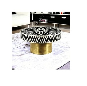 Incrustaciones de hueso personalizadas Venta exclusiva en muebles de calidad estándar Forma redonda Diseño en blanco y negro Mopa Incrustaciones Mesa de centro - Product Image 6