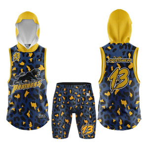 Uniforme de fútbol 7v7 con estampado de leopardo personalizado, uniforme de compresión con capucha 7v7 sin mangas | Pedido a granel de COSH Sportswear - Product Image 1
