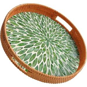 Plateau de service en rotin écologique original Plateau rond personnalisé en bois naturel pour la maison, l'hôtel et les restaurants Personnaliser la forme de la taille - Product Image 5