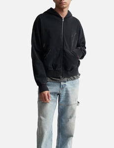 High Quality Men's Acid Wash Hoodies For Quick Dry Lightweight 100% Cotton Customized Logo Zipper Up Streetwear Hoodie - Product Image 2