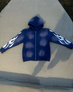 Multi Color Winter Zipper up Sun Faded Sweatshirt Hoodie Casual Street Wear Knitted Thermal <b>Flame</b> Printed Faded Hoodie Men's - Product Image 1