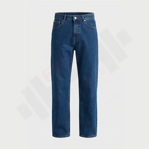 Pantalon en jean bleu coupe slim oversize longueur ras du sol, style vintage américain, décontracté pour homme, délavé moyen, pour l'été, en gros - Product Image 1