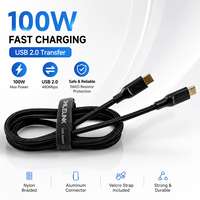 Cable USB C de Nailon Negro de 1.5m, 20V 5A 100W PD, Carga Rápida y Transferencia de Datos USB 2.0, Tipo C Dorado, Se Aceptan Pedidos Pequeños, OEM ODM
