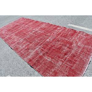 Modern Turkish Rug 5.8 X 13.5 ft <b>Red</b> Patchwork Design Wool <b>Material</b> with Latex Backing - Product Image 2