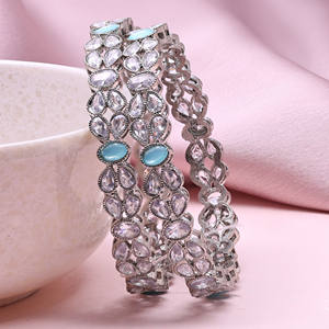 Modern Luxury Ethnic Style Wedding <b>Fashion</b> <b>Bracelet</b> Set Brass Silver Reverse AD Rhodium Plated for Orthodox - Product Image 2