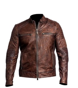 Chaquetas de cuero de moda de invierno de nuevo estilo para hombres, ropa de calle para ciclistas, bolsillos, ropa con cremallera, chaquetas de cuero de piel de oveja 100%, venta al por mayor - Product Image 2