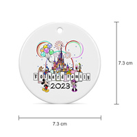 Ornement de Noël rond en céramique à suspendre, motif Château de conte de fées, médaillon suspendu pour arbre de Noël, souvenir de vacances en famille