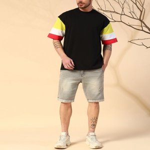 Camiseta de hombre de cuello redondo de longitud Regular bloqueada de Color de alta calidad, camiseta con mangas caídas en los hombros, ropa de hombre hecha en la India - Product Image 1