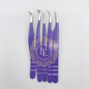 Marque privée Nouveau design Pourpre foncé Revêtement en poudre Point argenté Pince à cils en acier inoxydable Pointe incurvée Poignée unie - Product Image 4